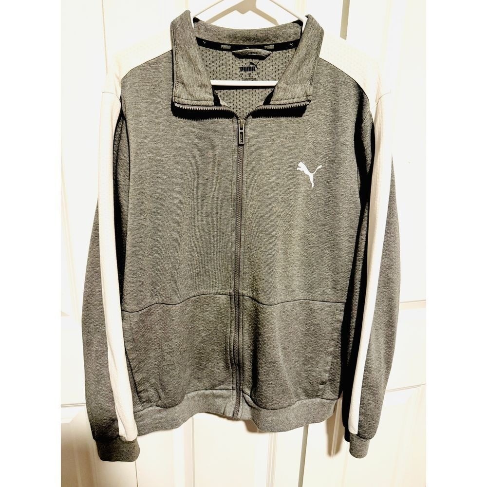 PUMA Men's Full-Zip Performance Jacket – Gray & White – Size L
